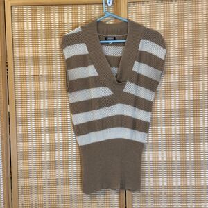 Gabriel New York Womens Striped Knit Sweater Vest Tan White V-Neck‎ Small USA